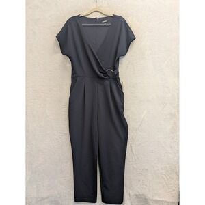 Express Womens Black Short Sleeve‎ Wrap Jumpsuit With Ring Detail Size Medium